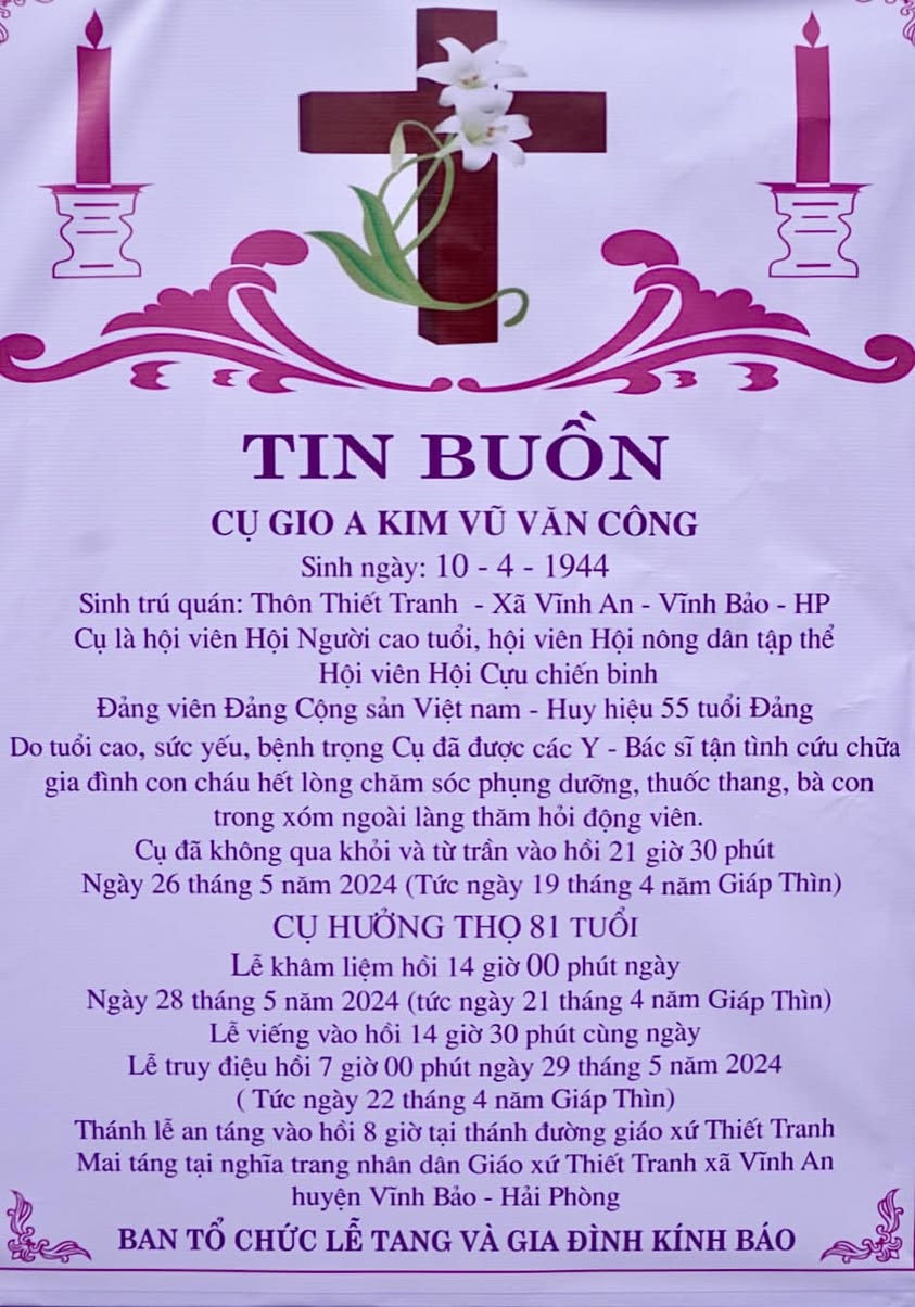 Cáo phó: Ông Gio A Kim Vũ Văn Công